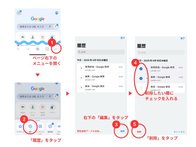 【スマホ】デバイス上の履歴を削除